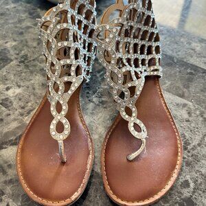Ladies silver crystal studded zip up sandals size 8